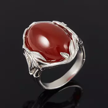 Кольцо сердолик (серебро 925 пр. родир. бел.) размер 18