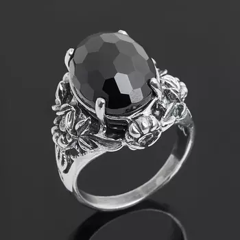 Кольцо шпинель черная (серебро 925 пр. оксидир.) огранка размер 18,5