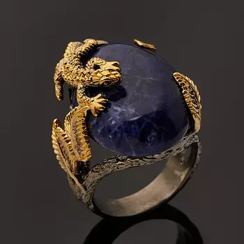 Кольцо содалит (серебро 925 пр. позолота, родир. черн.) размер 18