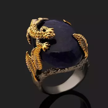 Кольцо содалит (серебро 925 пр. позолота, родир. черн.) размер 18,5