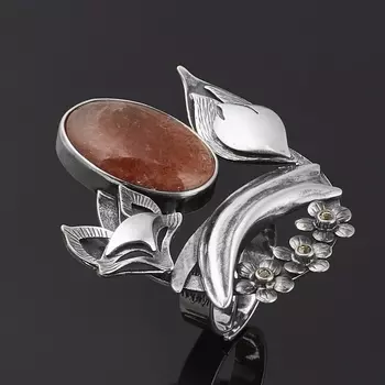 Кольцо солнечный камень (серебро 925 пр. родир. черн.) (регулируемый) размер 16,5