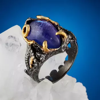 Кольцо танзанит (серебро 925 пр. позолота, родир. черн.) размер 18