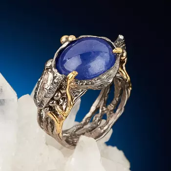 Кольцо танзанит (серебро 925 пр. позолота, родир. сер.) размер 17,5