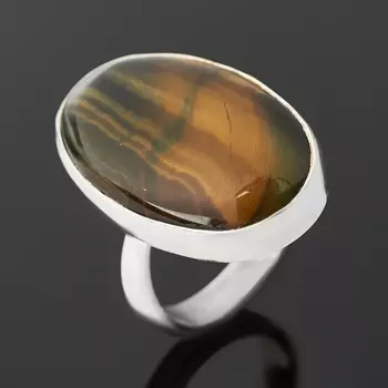 Кольцо тигрово-соколиный глаз (серебро 925 пр.) (регулируемый) размер 18