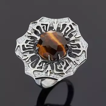 Кольцо тигровый глаз огранка (серебро 925 пр.) размер 18,5