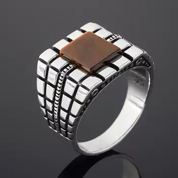 Кольцо тигровый глаз (серебро 925 пр. оксидир.) размер 20