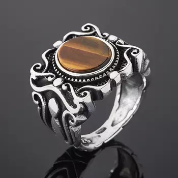 Кольцо тигровый глаз (серебро 925 пр. оксидир.) размер 19