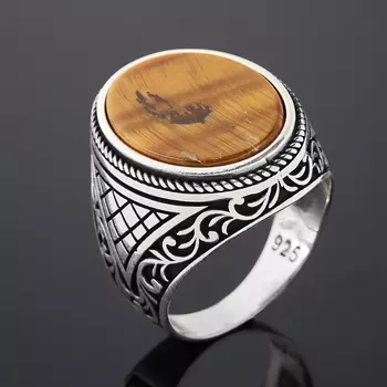 Кольцо тигровый глаз (серебро 925 пр. оксидир.) размер 19,5