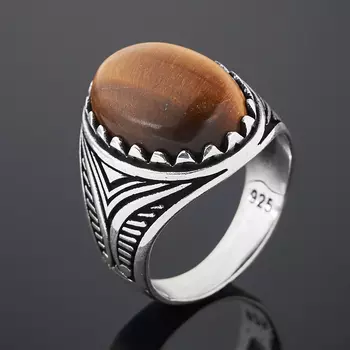 Кольцо тигровый глаз (серебро 925 пр. оксидир.) размер 20