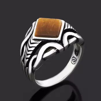 Кольцо тигровый глаз (серебро 925 пр. оксидир.) размер 19,5