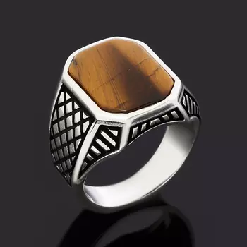 Кольцо тигровый глаз (серебро 925 пр. оксидир.) размер 19