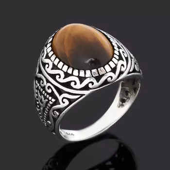 Кольцо тигровый глаз (серебро 925 пр. оксидир.) размер 19,5