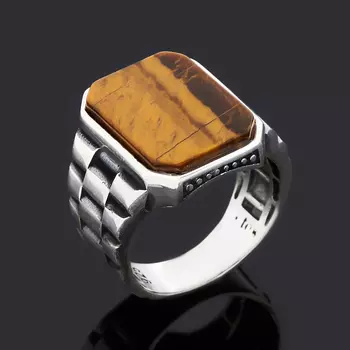 Кольцо тигровый глаз (серебро 925 пр. оксидир.) размер 19,5