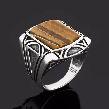 Кольцо тигровый глаз (серебро 925 пр. оксидир.) размер 19,5