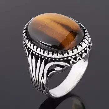 Кольцо тигровый глаз (серебро 925 пр. оксидир.) размер 18,5