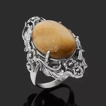 Кольцо тигровый глаз (серебро 925 пр. оксидир.) огранка размер 17,5