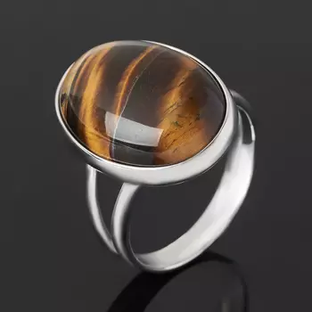 Кольцо тигровый глаз (серебро 925 пр. родир. бел.) размер 17