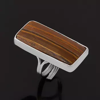 Кольцо тигровый глаз (серебро 925 пр. родир. бел.) (регулируемый) размер 17,5