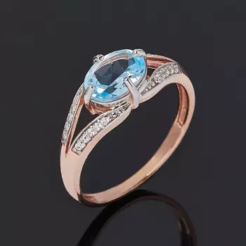 Кольцо топаз голубой огранка (серебро 925 пр. позолота) размер 19