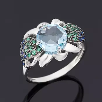 Кольцо топаз голубой огранка (серебро 925 пр.) размер 17