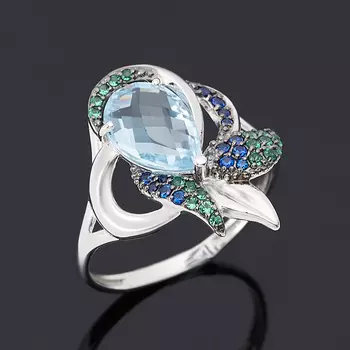 Кольцо топаз голубой огранка (серебро 925 пр.) размер 18
