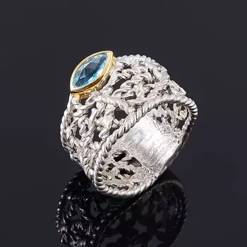 Кольцо топаз голубой огранка (серебро 925 пр.) размер 19