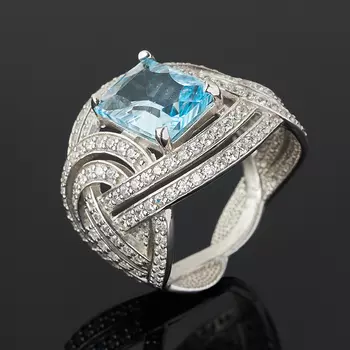 Кольцо топаз голубой огранка (серебро 925 пр.) размер 18