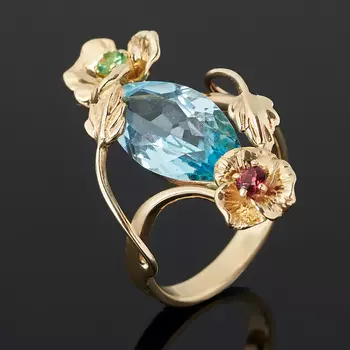 Кольцо топаз голубой огранка (золото 585 пр.) размер 16,5