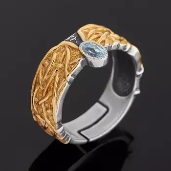 Кольцо топаз голубой (серебро 925 пр. позолота, родир. черн.) огранка (регулируемый) размер 18