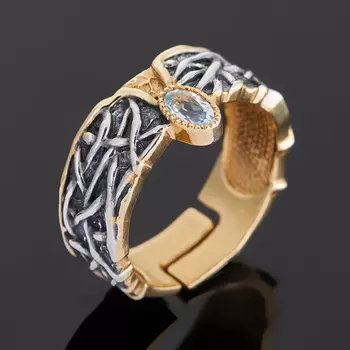 Кольцо топаз голубой (серебро 925 пр. позолота, родир. черн.) огранка (регулируемый) размер 17