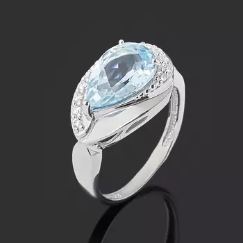 Кольцо топаз голубой (серебро 925 пр. родир. бел.) огранка размер 17,5