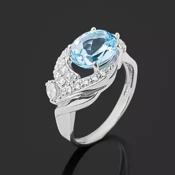 Кольцо топаз голубой (серебро 925 пр. родир. бел.) огранка размер 17,5