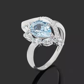 Кольцо топаз голубой (серебро 925 пр. родир. бел.) огранка размер 18