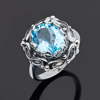 Кольцо топаз голубой (серебро 925 пр. родир. черн.) огранка размер 17