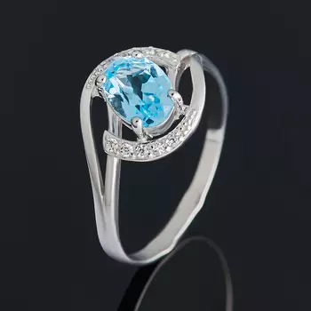 Кольцо топаз голубой (серебро 925 пр. родир. бел.) огранка размер 18