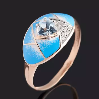Кольцо топаз голубой (серебро 925 пр. позолота, родир. бел., эмаль) огранка размер 18