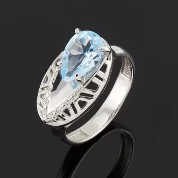 Кольцо топаз голубой (серебро 925 пр. родир. бел.) огранка размер 18