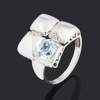 Кольцо топаз голубой (серебро 925 пр. родир. бел.) огранка размер 17