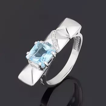 Кольцо топаз голубой (серебро 925 пр. родир. бел.) огранка размер 18