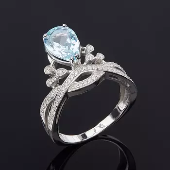 Кольцо топаз голубой (серебро 925 пр. родир. бел.) огранка размер 17,5