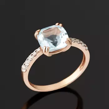 Кольцо топаз голубой (серебро 925 пр. позолота) огранка размер 17