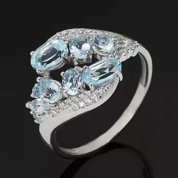 Кольцо топаз голубой (серебро 925 пр. родир. бел.) огранка размер 18,5