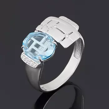 Кольцо топаз голубой (серебро 925 пр. родир. бел.) огранка размер 18