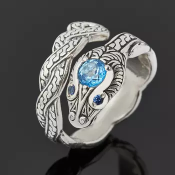 Кольцо топаз голубой (серебро 925 пр. оксидир.) огранка (регулируемый) размер 18