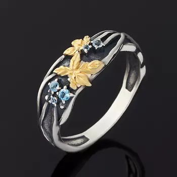 Кольцо топаз голубой (серебро 925 пр. оксидир., позолота) огранка размер 17