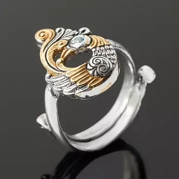 Кольцо топаз голубой (серебро 925 пр. оксидир., позолота) огранка (регулируемый) размер 17,5