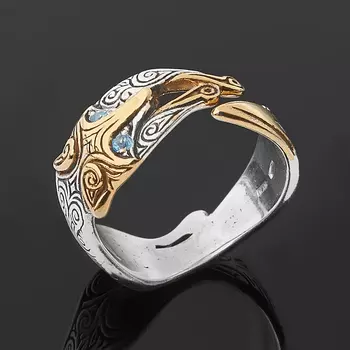 Кольцо топаз голубой (серебро 925 пр. оксидир., позолота) огранка (регулируемый) размер 18