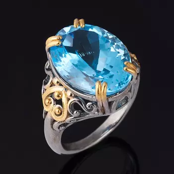 Кольцо топаз голубой (серебро 925 пр. позолота, родир. черн.) огранка размер 18