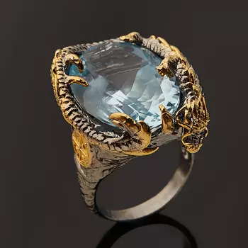 Кольцо топаз голубой (серебро 925 пр. позолота, родир. сер.) огранка размер 19