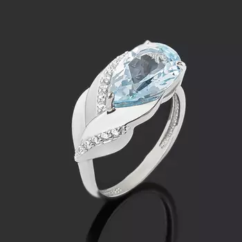 Кольцо топаз голубой (серебро 925 пр. родир. бел.) огранка размер 17,5